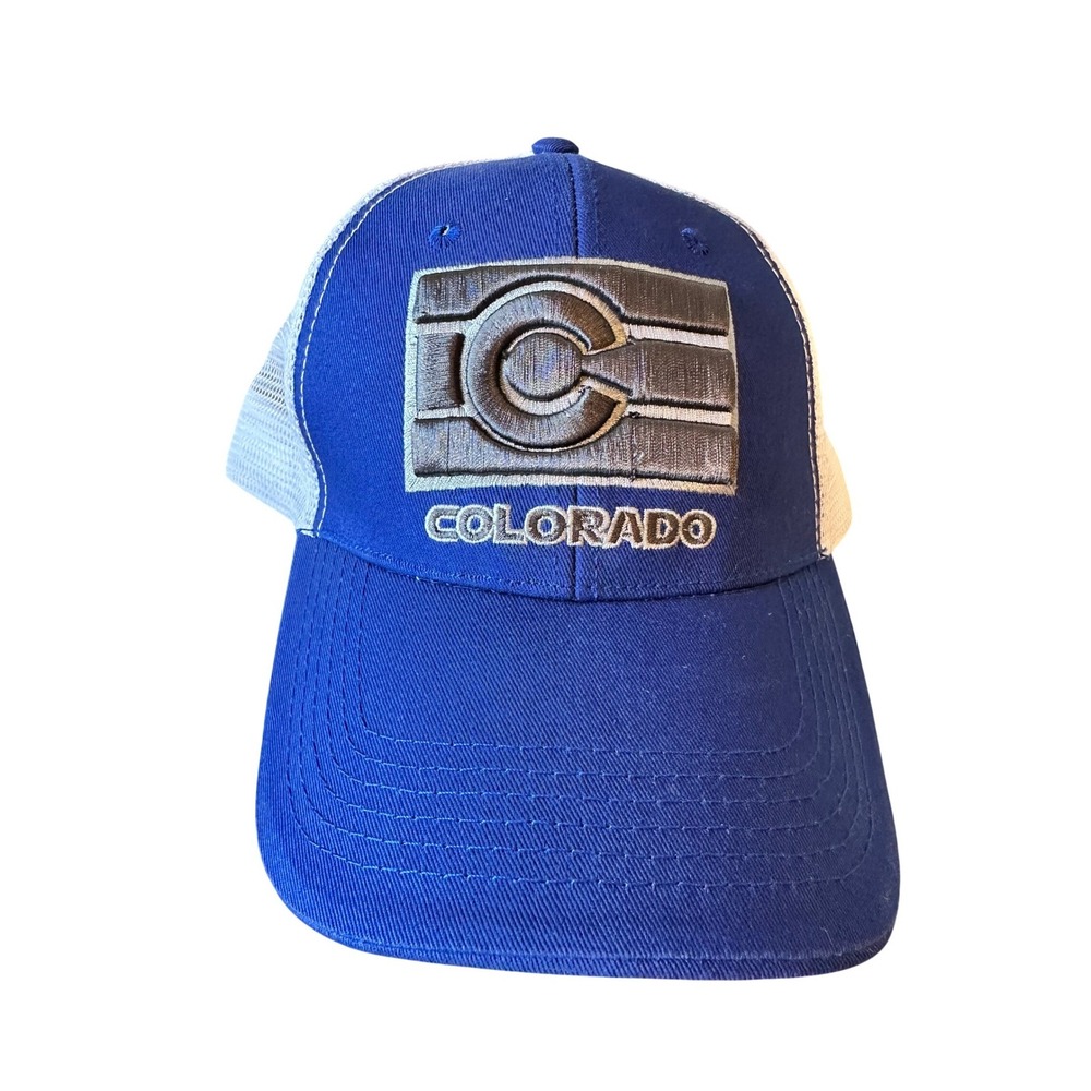 Uluru Trucker Hat Mens OSFA Blue Colorado Snapback Mesh Cap Souvenir Casual